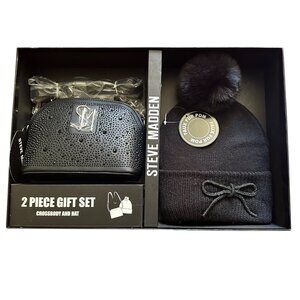 Steve Madden 2 Piece Gift Set With Faux Fur Pom Hat & Rhinestone Crossbody Bag